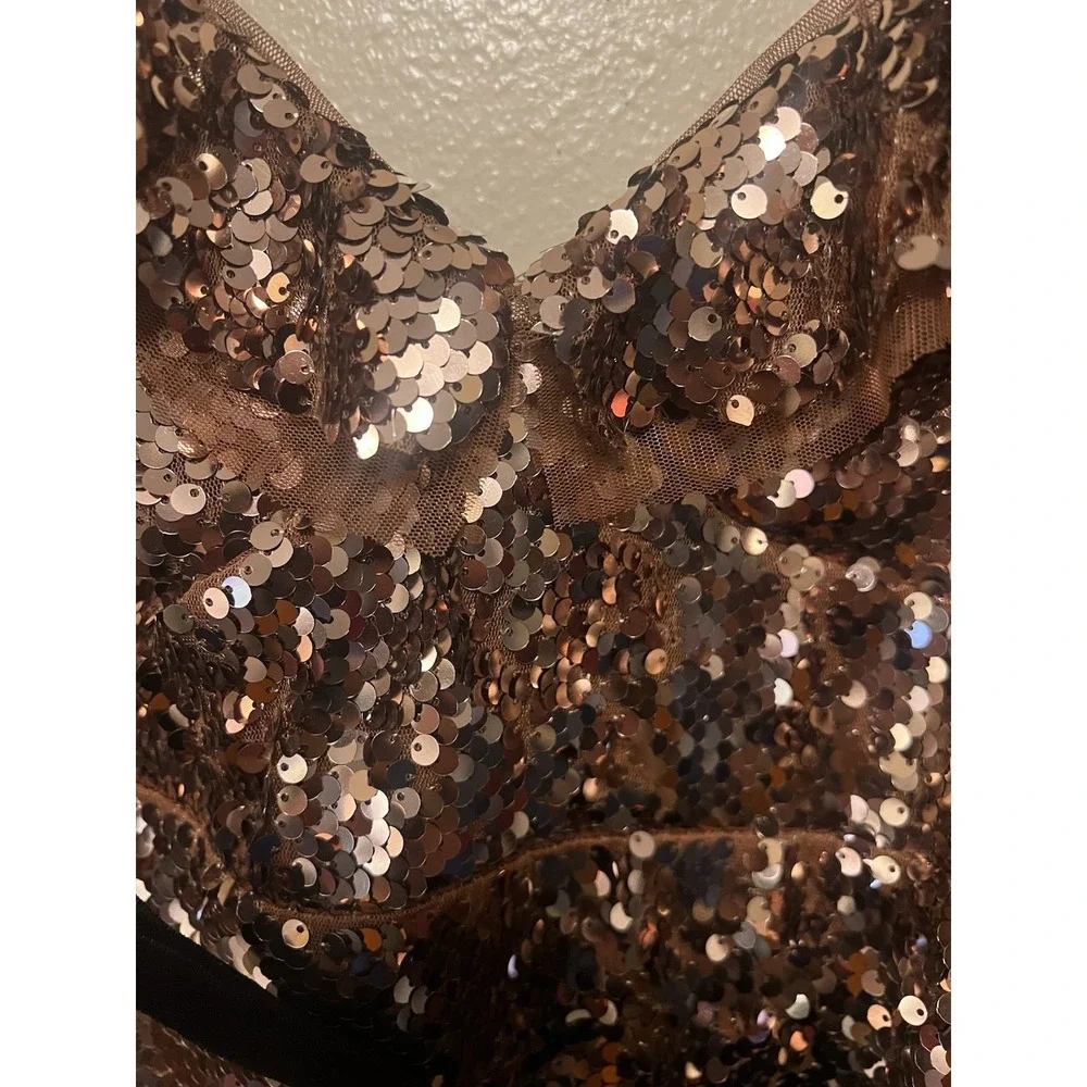 Anthropologie Free People Siren Sequin Mini Dress Lined Cocktail‎ Party Bronze 4